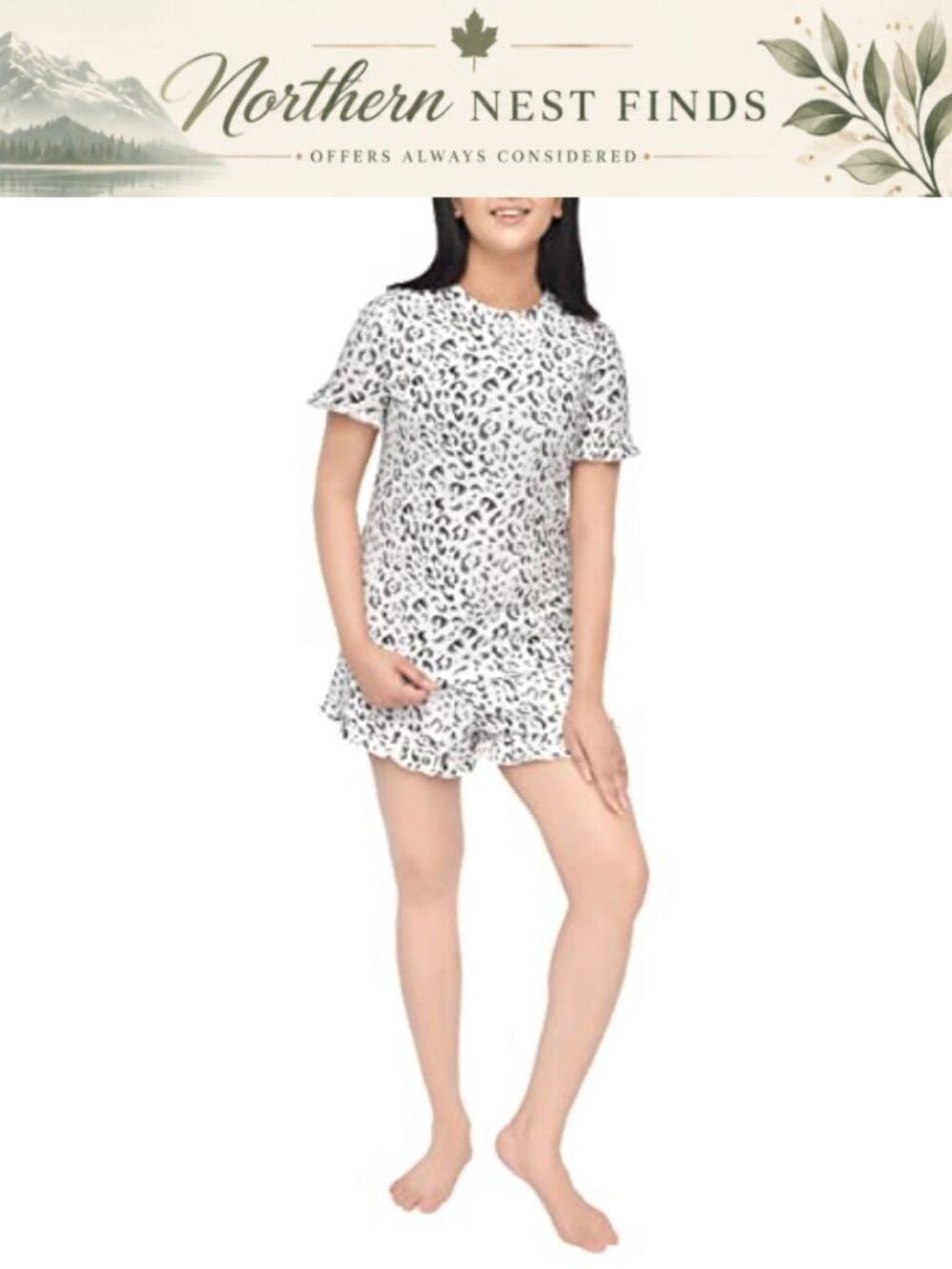 Womens 2-Piece Pajama Set Frill Short Sleeve Top Shorts Sleepwear